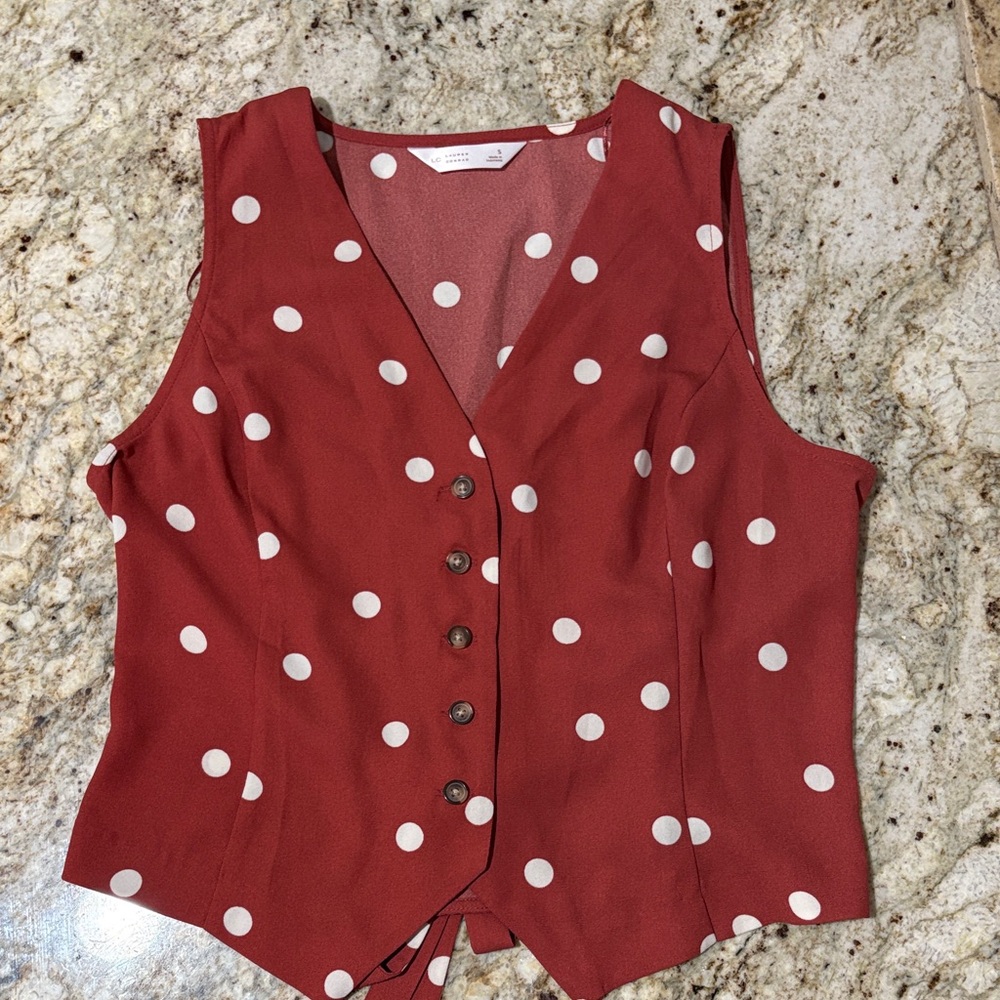 LC Lauren Conrad Red Polka Dot Button-Up Blouse